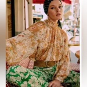 Sezane Floral Blouse - Brown and Cream